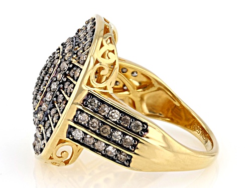 1.25ctw Round Champagne Diamond 18k Yellow Gold Over Sterling Silver Cluster Ring - Size 7