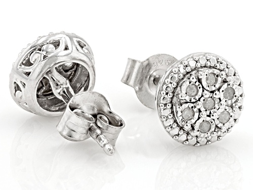 0.10ctw Round White Diamond Rhodium Over Sterling Silver Cluster Stud Earrings