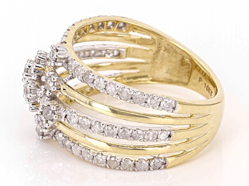 1.00ctw Round White Diamond 10k Yellow Gold Multi-Row Ring - Size 6