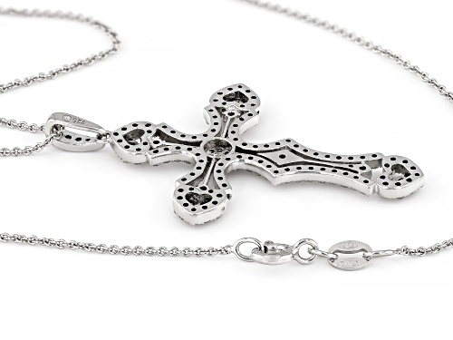 1.00ctw Round White Diamond Rhodium Over Sterling Silver Cross Pendant With 18