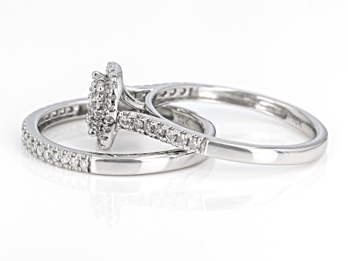0.50ctw Round White Diamond 10k White Gold Halo Ring With Matching Band - Size 6