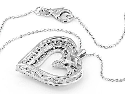 1.00ctw Round And Baguette White Diamond Rhodium Over Sterling Silver Heart Pendant With 18