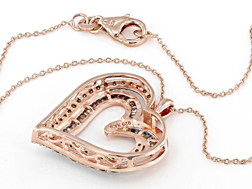 1.00ctw Round And Baguette White Diamond 14k Rose Gold Over Sterling Silver Heart Pendant With Chain