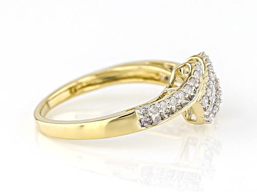 0.55ctw Princess Cut Champagne Diamond And Round White Diamond 10k Yellow Gold Bypass Band Ring - Size 8