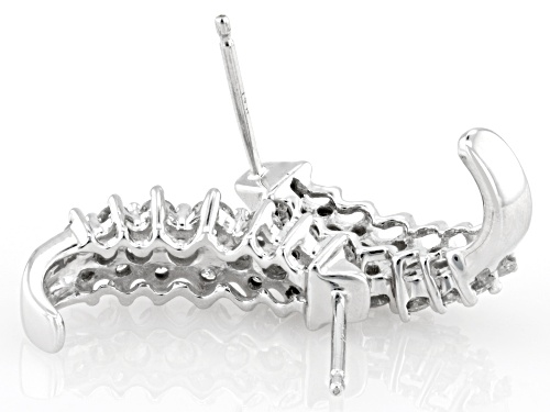 1.00ctw Round White Diamond 14k White Gold J-Hoop Earrings