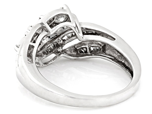0.50ctw Round And Baguette White Diamond 10k White Gold 3-Stone Bypass Ring - Size 6