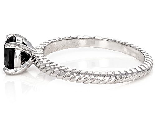 1.00ct Round Black Diamond Rhodium Over Sterling Silver Solitaire Ring - Size 8