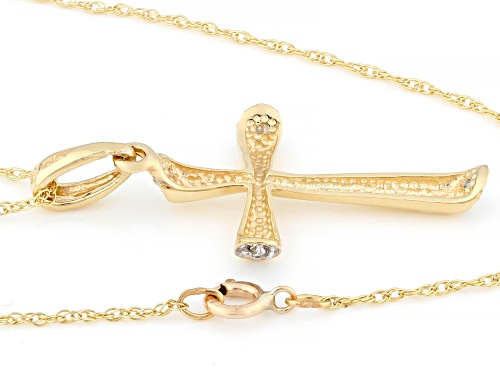 Round White Diamond Accent 10k Yellow Gold Cross Pendant With Rope Chain
