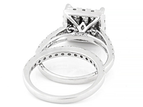 2.00ctw Princess Cut And Round White Diamond 10k White Gold Cluster Ring With Matching Band - Size 6