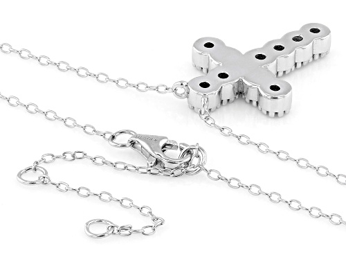 1.15ctw Round Black Diamond Rhodium Over Sterling Silver Cross Pendant With Chain