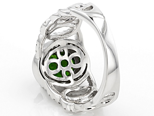1.90ct Oval Russian Chrome Diopside And .48ctw Round White Zircon Sterling Silver Ring - Size 11