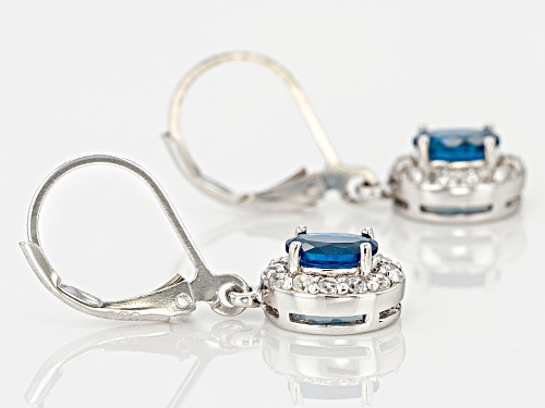 .78ctw Oval Neon Apatite And .39ctw Round White Topaz Sterling Silver Dangle Earrings