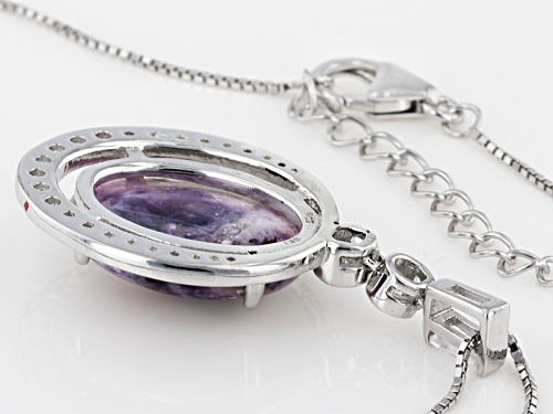 18x13mm Oval Morado Opal And 1.01ctw Mixed Shape White Zircon Silver Pendant With Chain