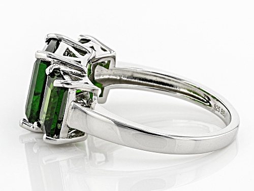 4.52ctw Emerald Cut Russian Chrome Diopside Sterling Silver 3-Stone Ring - Size 4