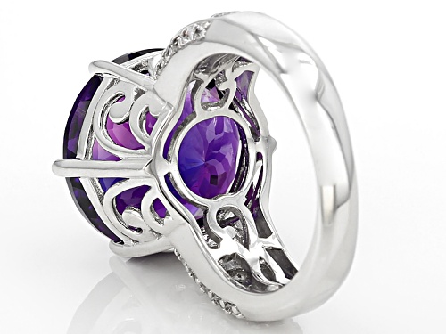 9.46ct Round Moroccan Amethyst And 1.20ctw Round White Zircon Sterling Silver Ring - Size 7