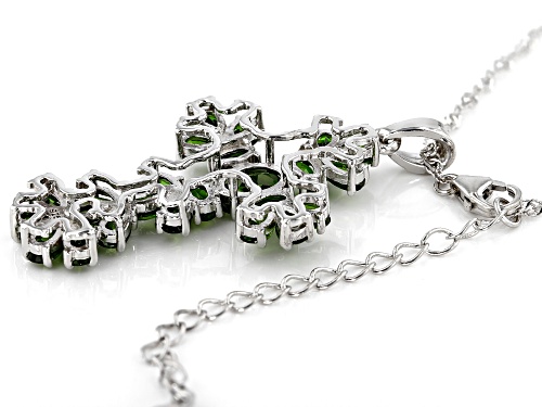 6.67ctw Oval And Pear Shape Russian Chrome Diopside Rhodium Over Silver Cross Pendant With Chain