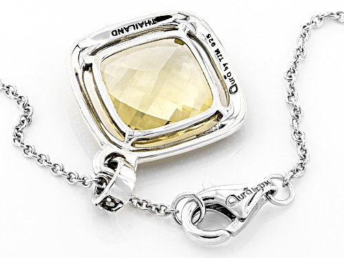 3.44ct Square Cushion Champagne Quartz And Round Marcasite Sterling Silver Pendant With Chain