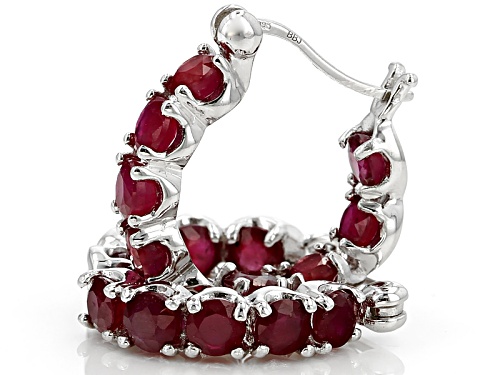 6.48ctw Round Mahaleo® Ruby Rhodium Over Sterling Silver Inside/Outside Hoop Earrings