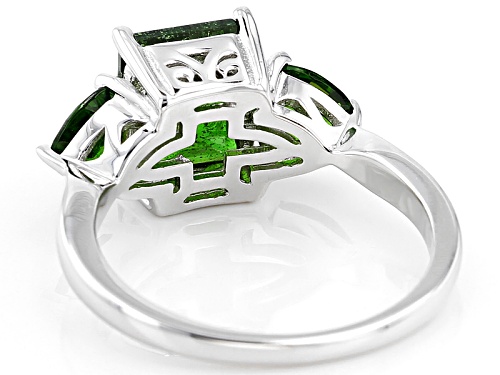 3.35ctw Emerald Cut And Trillion Russian Chrome Diopside Sterling Silver 3-Stone Ring - Size 12