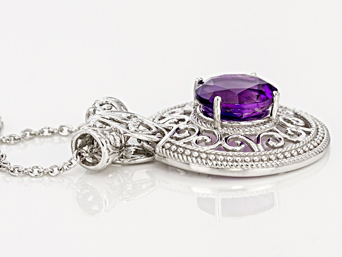 2.96ct Round Moroccan Amethyst Sterling Silver Solitaire Pendant With Chain