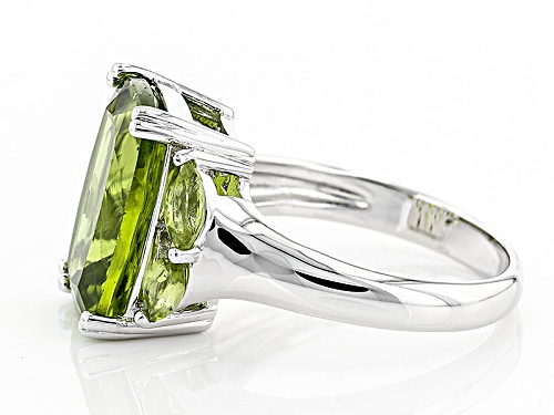 6.72ctw Rectangular Cushion And Marquise Manchurian Peridot™ Sterling Silver Ring - Size 9