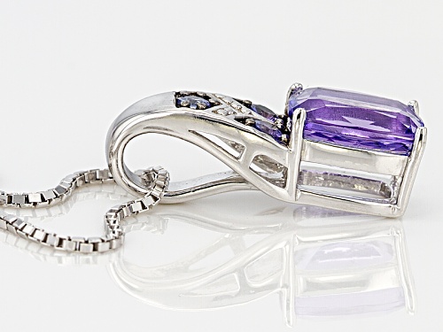1.27ctw Rectangular Cushion And Round Tanzanite Sterling Silver Pendant With Chain