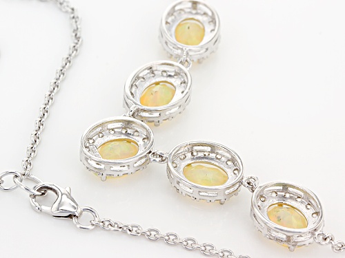 2.75ctw Oval Ethiopian Opal With 1.25ctw Round White Zircon Sterling Silver Necklace - Size 18
