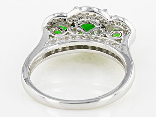 1.92ctw Round Russian Chrome Diopside With .38ctw Round White Zircon Sterling Silver 3-Stone Ring - Size 12