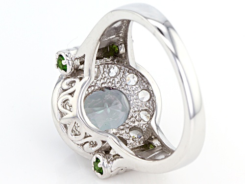 3.23ct Oval Green Mystic Topaz®, 1.05ctw Round White Zircon, .13ctw Chrome Diopside Silver Ring - Size 7