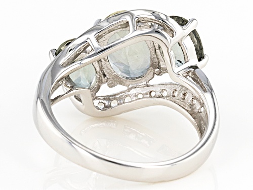 2.81ctw Oval Green Labradorite With .37ctw Round White Sterling Silver Ring - Size 11