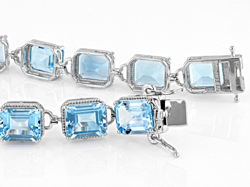 74.30ctw Rectangular Octagonal Glacier Topaz™ Rhodium Over Sterling Silver Bracelet - Size 7.25