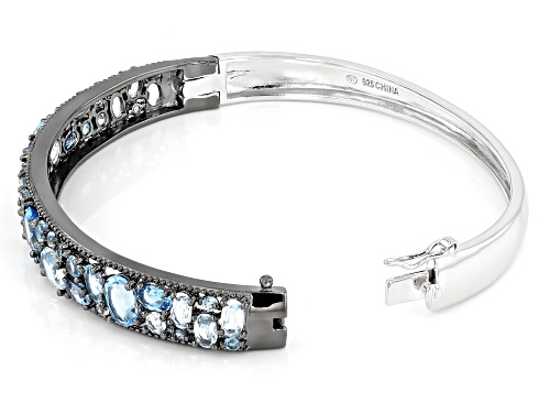 13.59ctw Mixed Shapes Blue And White Topaz Rhodium Over Sterling Silver Bracelet - Size 7.25