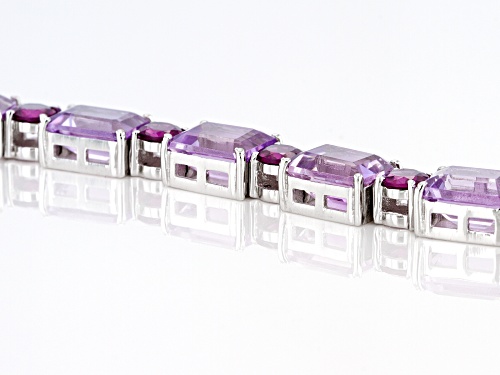 26.60ctw Amethyst And 5.14ctw Rhodolite Garnet Rhodium Over Sterling Silver Bracelet - Size 7