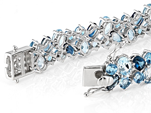 18.95ctw Swiss Blue, London Blue, White And Glacier Topaz™ Rhodium Over Sterling Silver Bracelet - Size 7.5