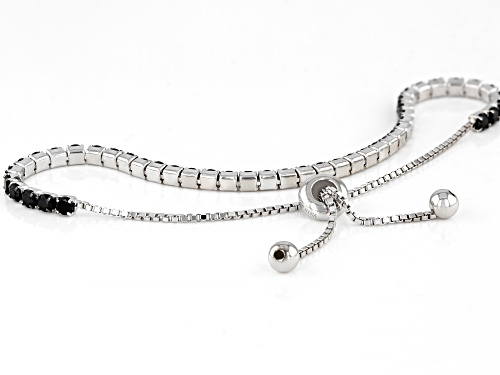 3.25ctw Round Black Spinel Rhodium Over Sterling Silver Bolo Bracelet