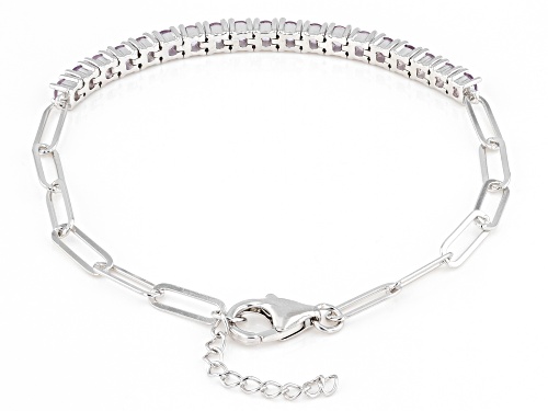 1.35ctw Round Brazilian Amethyst Rhodium Over Sterling Silver Paperclip Bracelet - Size 7.25