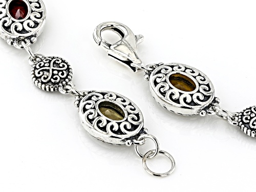 4.99ctw Multi-Gem Sterling Silver Oxidized Bracelet - Size 7.25