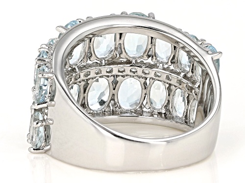 4.85ctw Aquamarine Oval With .45ctw Round White Zircon Rhodium Over Sterling Silver Band Ring - Size 7
