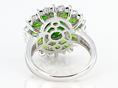5.17ctw Mixed Shape Chrome Diopside 0.47ctw Round White Zircon Rhodium Over Sterling Silver Ring - Size 8