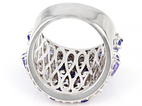 4.50ctw Oval Tanzanite With 1.25ctw Round White Zircon Rhodium Over Sterling Silver Ring - Size 7