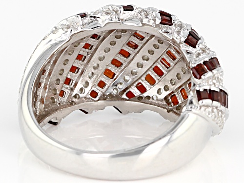 1.50ctw Baguette Red Garnet With .85ctw Round White Zircon Rhodium Over Sterling Silver  Ring - Size 7