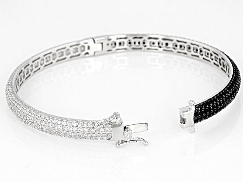 3.00ctw Black Spinel With 4.50ctw Round White Zircon Rhodium Over Sterling Silver Bangle Bracelet - Size 7.25