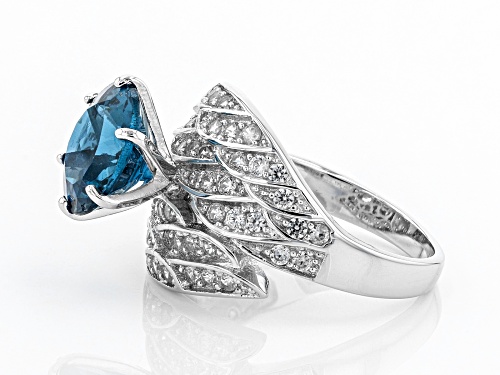 4.50ct Round London Blue Topaz With 1.38ctw Round White Zircon Rhodium Over Sterling Silver Ring - Size 7