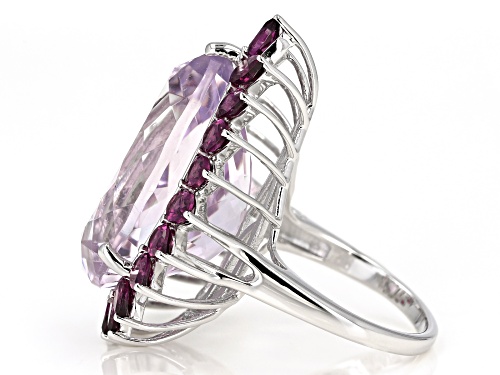19.90ctw Pear Shape Lavender Amethyst With 4.00ctw Rhodolite Rhodium Over Sterling Silver Ring - Size 7