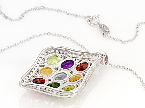 5.12ctw Multi Gemstone With 1.74ctw White Zircon Rhodium Over Sterling Silver Pendant With Chain