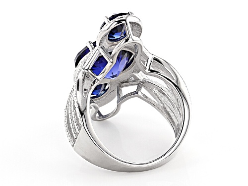 10.90ctw Lab Created Blue Sapphire Rhodium Over Sterling Silver Ring - Size 8