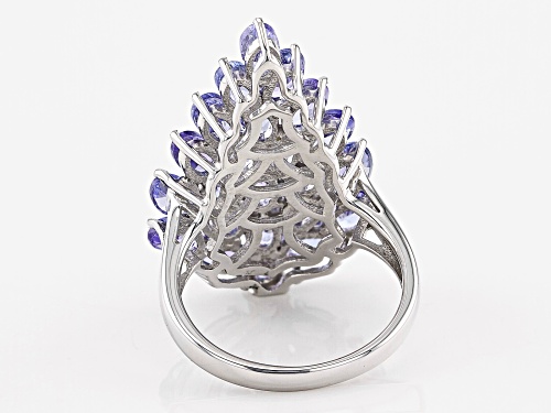 4.64ctw Blue Tanzanite Rhodium Over Sterling Silver Cluster Ring - Size 6