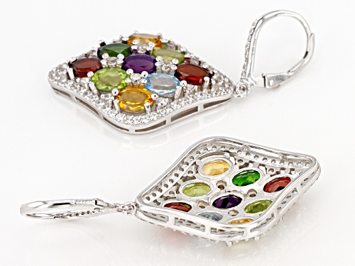 8.15ctw Oval Multi Gemstone With 2.50ctw Round White Zircon Rhodium Over Sterling Silver Earrings