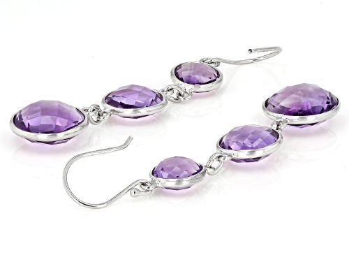20.00ctw Round Amethyst Rhodium Over Sterling Silver Dangle Earrings