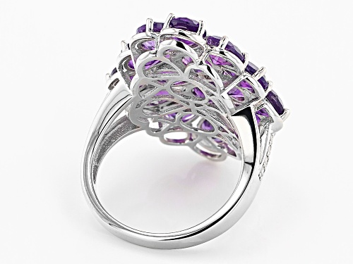 5.00ctw Mixed Shaped African Amethyst With 0.10ctw White Zircon Rhodium Over Sterling Silver Ring - Size 7